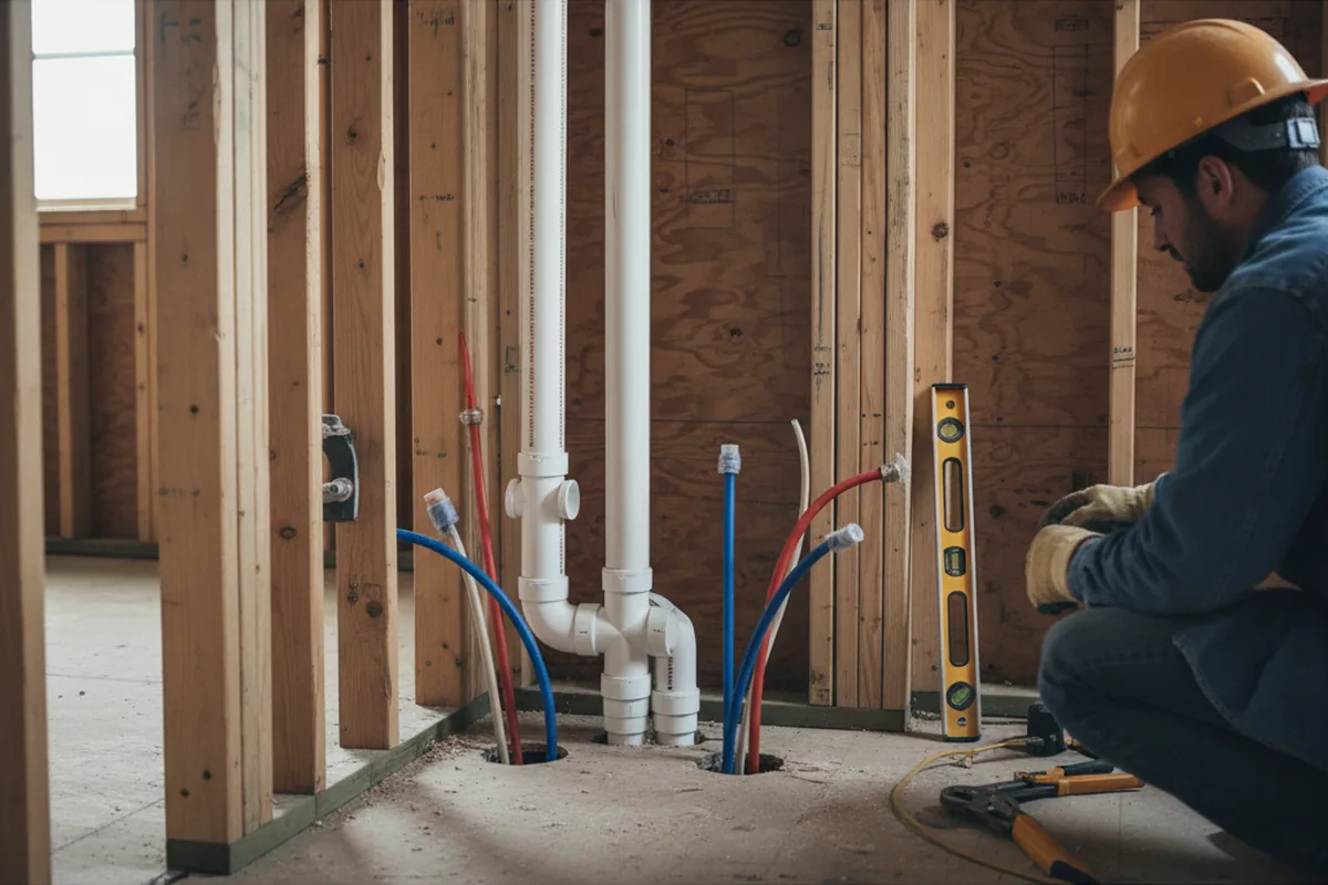 Drain and supply rough-in during Sump Pump Repair in White Swan